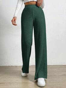EURMUSE Pantalones Anchos De Canalé Para Mujer - Verde Oscuro - Ver 4