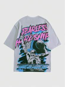 ROMWE MEN Street Life Áo thun nam cổ tròn tay ngắn in chữ và ký tự mùa hè - Xám - Xem 2