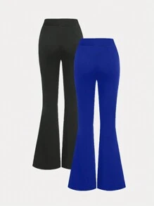 SHEIN Explorewe Conjunto de dos piezas para niña preadolescente con pantalón acampanado y gráfico con adorno de cruz - Multicolor - Ver 2