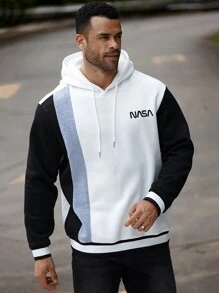 Manfinity Homme Áo nỉ trùm đầu in chữ màu tương phản thời trang thu đông cỡ lớn cho nam - Nhiều màu - Xem 4