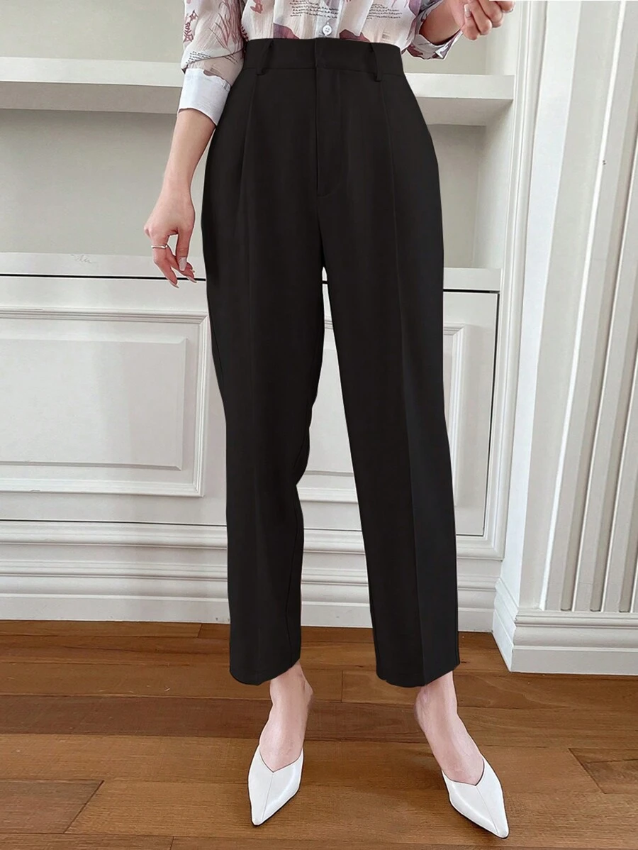 DAZY Pantalones rectos de unicolor negro para traje de negocios de mujer, pantalones de vestir de mujer - Negro - Ver 1