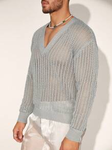 Manfinity Homme Jersey de punto de unicolor con diseño calado casual para hombre, primavera/otoño