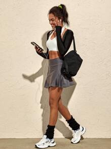 VARSITIE 细肩带简约吊带背心长袖休闲女士运动套装 - 黑與白 - 查看 3