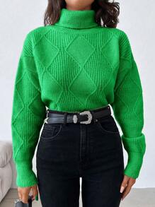 EURMUSE Turtleneck Drop Shoulder Sleeve Sweater - Green - View 4