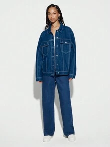 SUMWON WOMEN Denim Stitch Detail Jackets With Back Embroidery Design - Blue - View 3