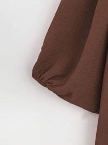 Al Najma Einfarbiges rundhalsiges Langarm Raffungskleid Chic arabischer Bescheidener Stil, Lässiges Smockkleid arabischer Stil