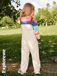 SHEIN Young Boy Fashionable Casual Pocketed Bib Pants With Buttons Overall - Apricot - View 2