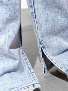 SHEIN Explorewe Jeans de pierna acampanada casual con lavado claro y dobladillo con abertura lateral para niña