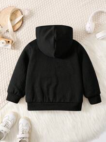 SHEIN 1 件年轻男孩休闲纹理面料夹克，适合秋冬季 - 黑色 - 查看 2