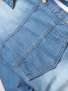 Manfinity Homme Men's Casual Washed Denim Shirt, Spring & Autumn - Blue - View 7