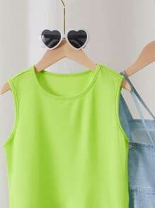 2pcs Tween Girl Casual Denim Effect Suspender Pants And Tank Top Set - Multicolor - View 4