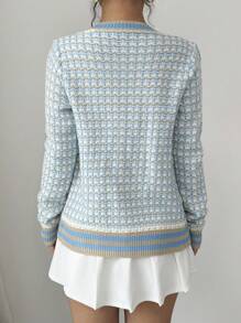 Selianne Áo len cardigan dài tay thường ngày màu tương phản dành cho nữ, áo dài tay - Màu xanh lam - Xem 7