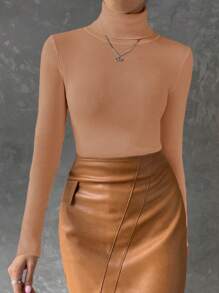 EURMUSE Turtleneck Ribbed Knit Sweater - Coffee Brown - View 4