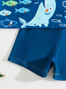 Young Boys Long Sleeve Shorts Swimsuit Set - Navy Blue - View 5