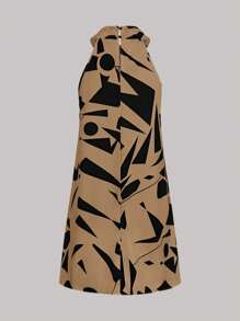 EMERY ROSE Women Contrast Color Geometric Print Open Shoulder Dress - Khaki - View 2