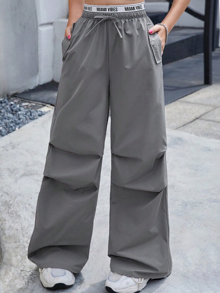 SHEIN Leap Crew ティーンガールズ グレー デコンストラクト カーゴ