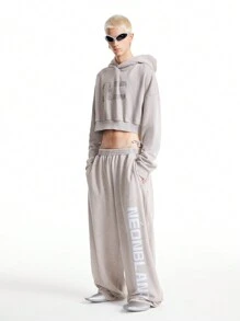 Manfinity VCAY Men's Street Style Snow Flake Knitted Loose Wide-Leg Baggy Sweatpants, Suitable For Fall & Winter