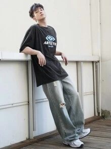 DAZY T-shirt graphique à lettres d'été pour hommes - Noir - Voir 4