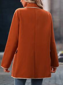 Chiquease Women Contrast Color Trimmed Long Sleeve Overcoat Fall Cloth For Women - Orange - View 2