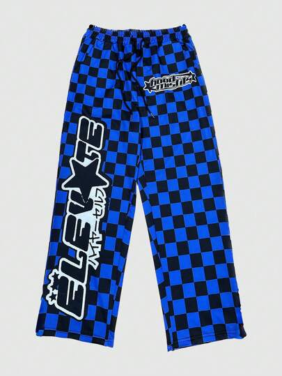 Street Life بنطلون رياضي بسحاب للرجال بطباعة منقوشة زرقاء