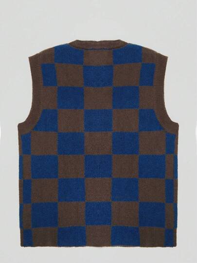 Street Life Men's Casual Checkerboard Pattern Knit Sweater Vest, Spring/Autumn