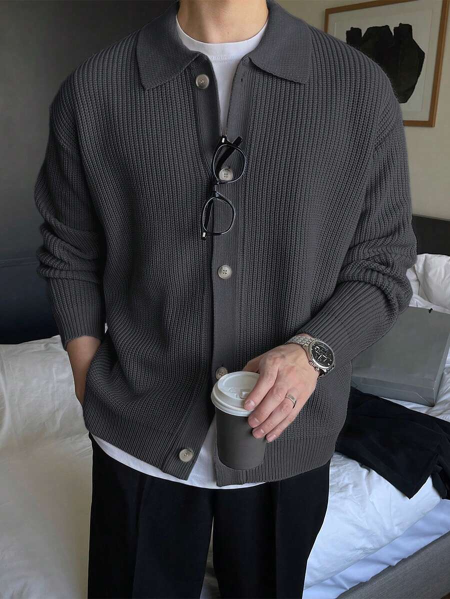 DAZY Men's Solid Color Loose Fit Casual Cardigan, Autumn Jacket