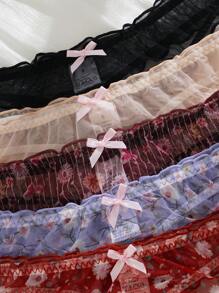 PetitDoll 5 件女式网眼荷叶边丁字裤套装 - 彩色 - 查看 6