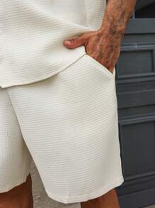 Manfinity Homme 2pcs Men's Plus Size Summer Casual Solid Color Short Sleeve Shirt & Shorts Set - Apricot - View 6