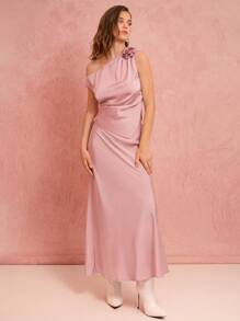 Enchnt Top de tirantes elegante de verano para mujer con decoración floral 3D y cuello asimétrico de unicolor