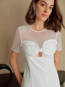 MOTF STUDIO CONTRAST SEQUIN YOKE RUCHED BUST SLIM FIT DRESS - White - View 6