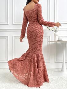 Modelyn Women's Spring And Autumn Elegant Cut-Out Puff Sleeve Dress - Pink - View 3