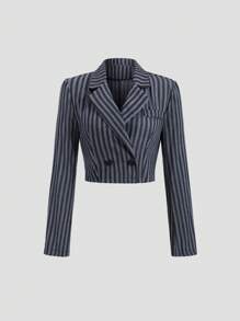 Sweetra 1 pieza Chaqueta blazer casual de manga larga, corta y ajustada a rayas