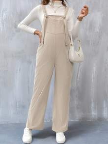 SHEIN Maternity Wide Strap Pocket Simple Jumpsuit Daily Leisure - Apricot - View 5