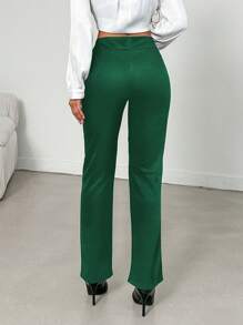 EURMUSE Solid High Waist Wide Leg Pants - Green - View 2