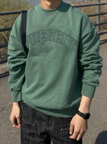 DAZY Sudadera con cuello redondo bordada con letras para hombre, otoño - Azul y blanco - Ver 7