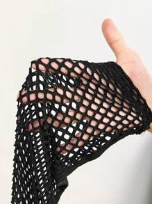 SHEIN SXY Summer;Black Skinny Fishnet Leggings, Music Festival/Halloween/Party Outfit Leggings Set - Black - View 8