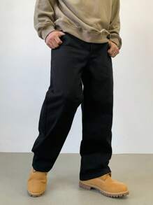 DAZY 男士纯色休闲宽松裤，秋季 - 黑色 - 查看 4