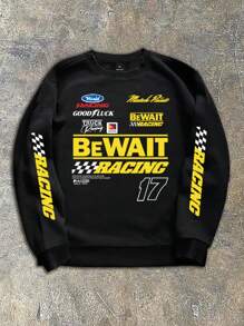 Manfinity Roghcode Men's Loose Fit, Minimalist Print, Long Sleeve Crew Neck Sweatshirt - Black - View 1