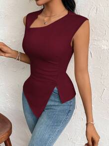 Firerie Camiseta de corte ajustado con mangas de obispo de unicolor elegante y simple para uso diario, vacaciones, fiestas y exteriores para mujeres