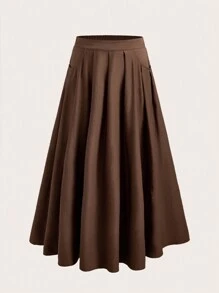 Flirla 大码女式纯色褶皱口袋中长优雅半身裙