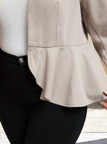 Plus Size Solid Color Long Sleeve Ruched Minimalist Blazer, Casual Wear Fall Cloth For Women