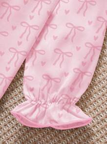 年轻女孩新款可爱熊印花长袖舒适宽松睡袍 - 粉色 - 查看 4