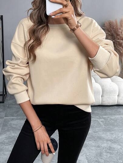 Chiquease Solid Color Crewneck Thermal Lined Sweatshirt Pullover Fall