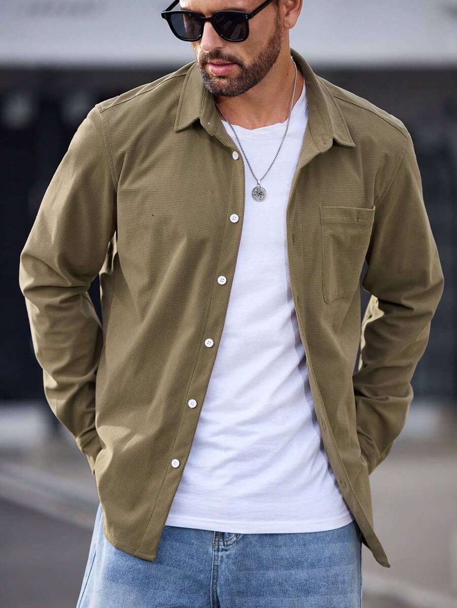 Manfinity VCAY Men's Knit Casual Loose Fit Button Cardigan Jacket, Suitable For Autumn - Dark Green - View 1