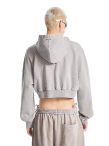 Manfinity VCAY Sudadera con capucha suelta y estampada de tinta lavada con textura de punto para hombre, adecuada para otoño e invierno - Gris Oscuro - Ver 3