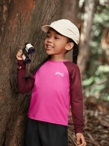 SHEIN Girls' Stylish Colorblock Long Sleeve Sweatshirt For Sports, Yoga, Running, Hiking, Camping, Autumn/Winter - Hot Pink - View 6