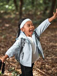 SHEIN Toddler Girls' Outdoor Adventure Windproof Waterproof Abrasion Resistant Hard Shell Jacket, Light Blue, Fall/Winter - Blue - View 5