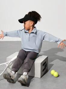 SHEIN Sudadera informal con cuello alto, cremallera y estampado para niñas, diseño simple y elegante para exteriores y uso cotidiano