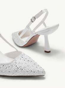 CUCCOO CHICEST Zapatos de mujer de moda con tira de cristal en el talón, zapatos de tacón alto para el trabajo, citas, fiestas, bodas, vacaciones, Navidad, Año Nuevo, Día de San Valentín - Blanco - Ver 5