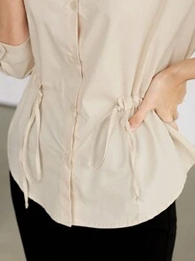 DAZY Women's Solid Color Simple Daily Long Sleeve Cinched Waist Blouse,Fall Clothes - Apricot - View 8